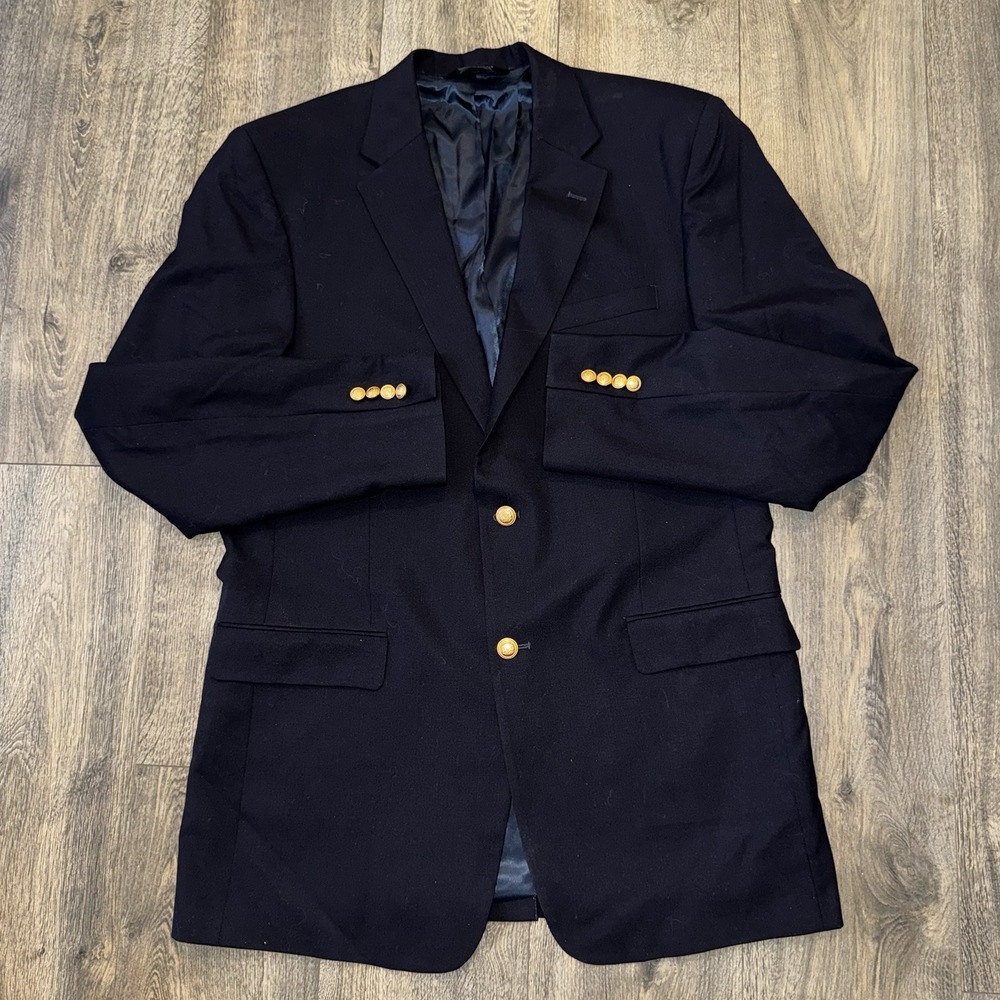 Jos A Bank Men's 44XL Blazer Sport Coat Blue Suit Jacket 100% Wool Gold Button